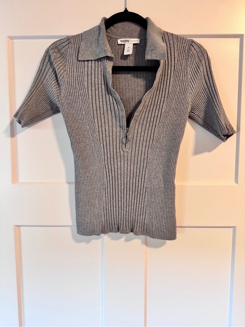 White House Black Market Gray Ribbed Short-Sleeve Zip Polo